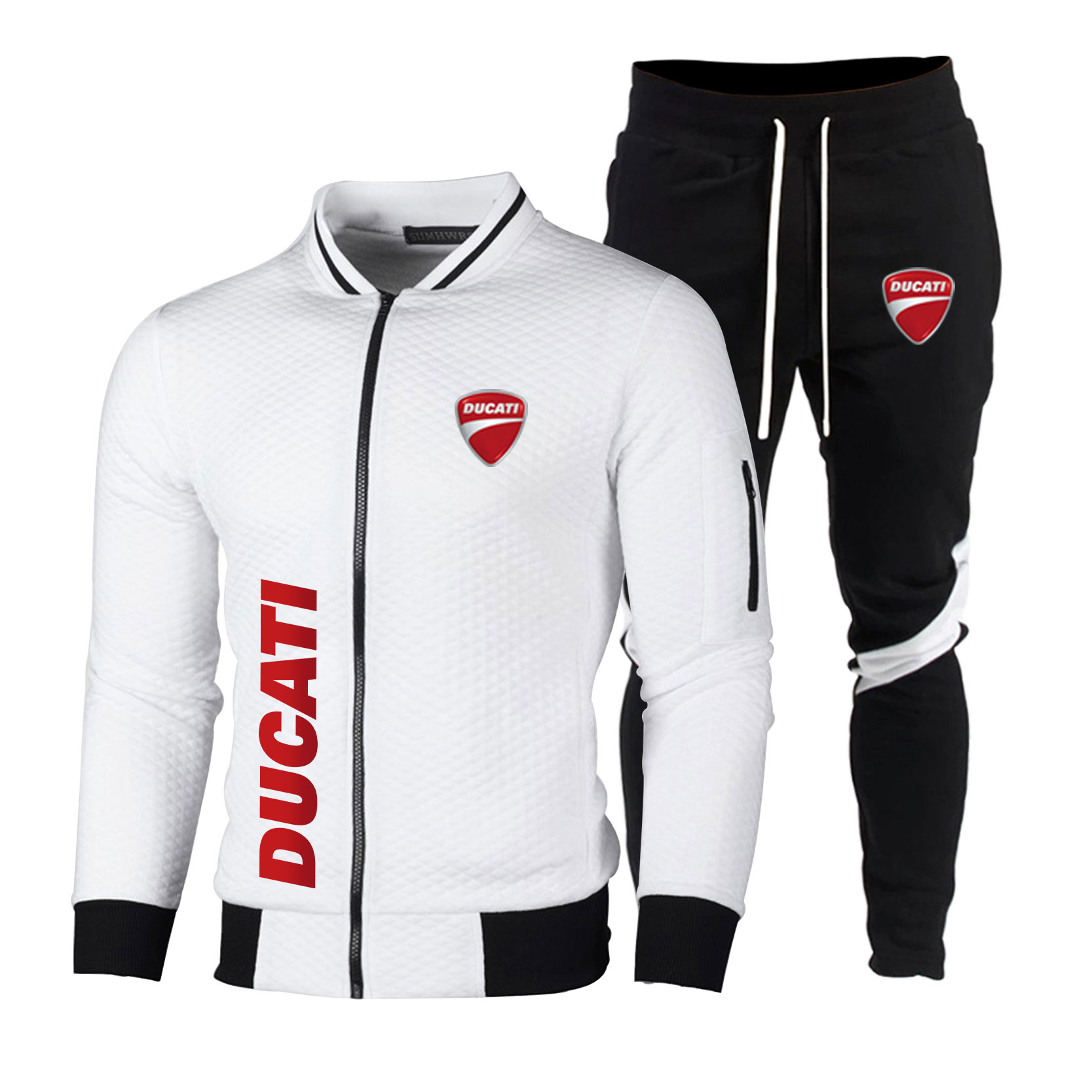 Motorcycle Gear Mens - ชุดแจ็คเก็ตเบสบอล + กางเกงกีฬาสำหรับผู้ชาย พิมพ์ลายโลโก้ดูคาติ ลำลอง ธุรกิจ